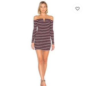 NWT Kaira Off Shoulder Dress in Plum Stripe